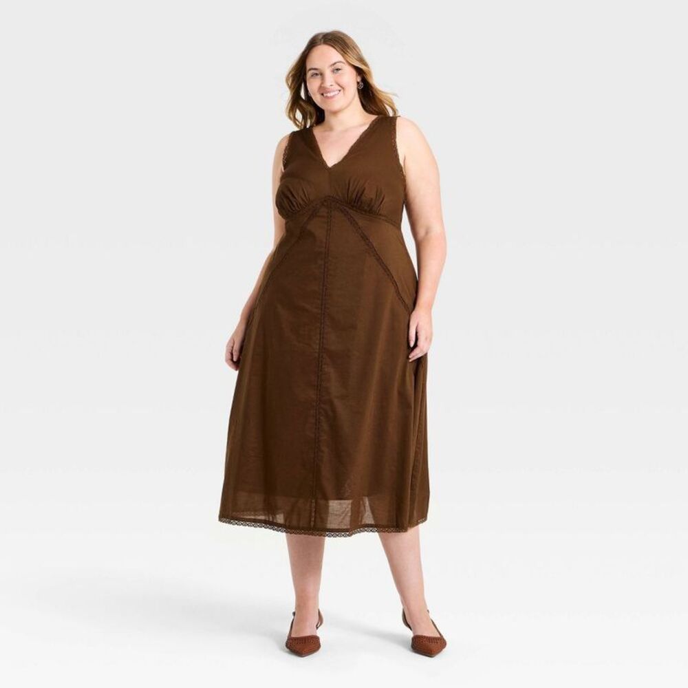 Women's Lace Trim Midi Slip Dress - Universal Thread Brown 1X